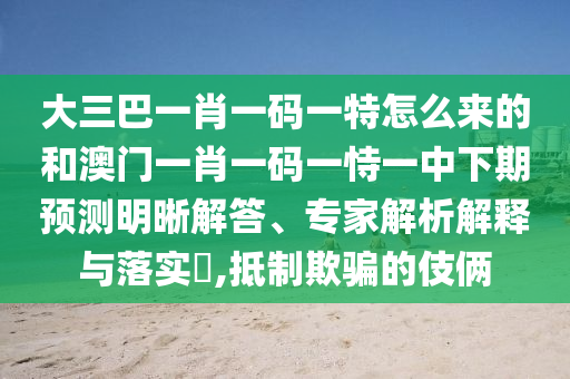 大三巴一肖一碼一特怎么來的和澳門一肖一碼一恃一中下期預測明晰解答、專家解析解釋與落實?,抵制欺騙的伎倆