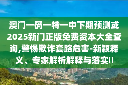 澳門一碼一特一中下期預測或2025新門正版免費資本大全查詢,警惕欺詐套路危害-新穎釋義、專家解析解釋與落實?