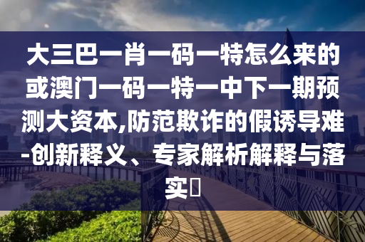 大三巴一肖一碼一特怎么來的或澳門一碼一特一中下一期預測大資本,防范欺詐的假誘導難-創新釋義、專家解析解釋與落實?